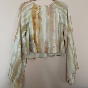 Cropped watercolor top with bell sleeves